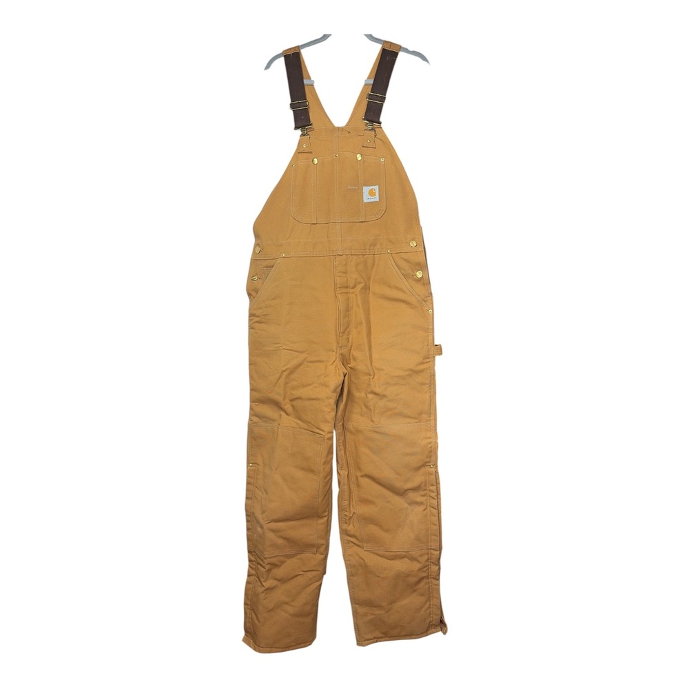 Vintage Carhartt 2004 R02 BRN Duck Bib Overalls Quilt Lined Brown 38x32 USA